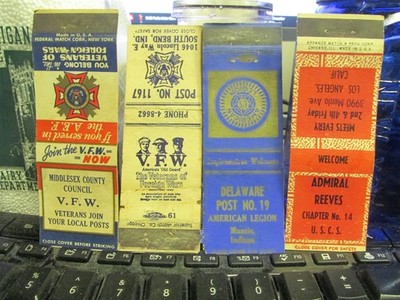 4 Match Book Covers- Veterans of Foreign Wars V.F.W. & U.S.C.S. 