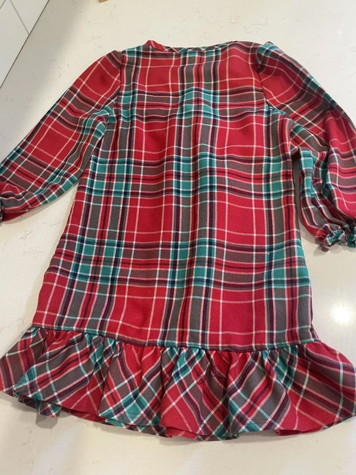 Camisola Gymboree vermelha verde xadrez babado meninas tamanho 4 pijama de férias Natal - Imagem 3 de 4