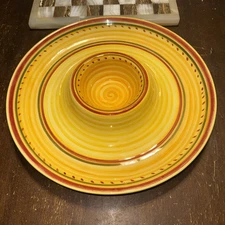 Pier One 1 Piece Earthenware Veggie/Chip & Dip  Server  15" wide