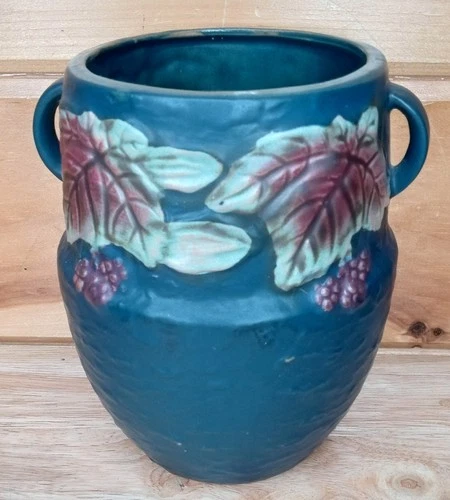 Roseville Blue Blackberry Jardiniere Planter 5.5" Vase Reproduction Pottery