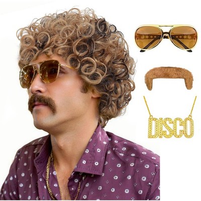 Traqur Mens Short Afro Wig,Curly Disco Wig,70s 80s Style Costume Accessory fo...