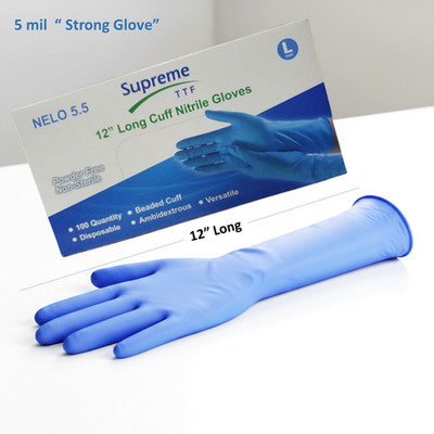 100 x blaue Nitril Einweghandschuhe 12'' lange Manschette stark puderfrei latexfrei PSA