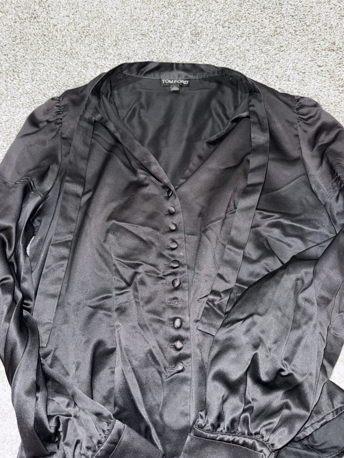 TOM FORD Black Drawstring Necktie Buttoned Blouse… - image 1