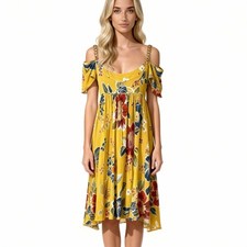 Dolce & Gabbana Dress IT 42 / US 6 Yellow Floral Cold Shoulder Vintage Y2K