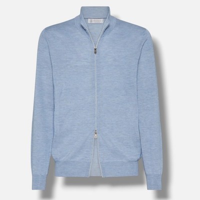 Brunello Cucinelli Men's Blue Zip-Neck Lightweight Cardigan Size 50