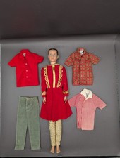 Vtg 1960 Barbie Ken Doll Straight Leg Molded Brown Hair Blue Eyes W Clothes Lot