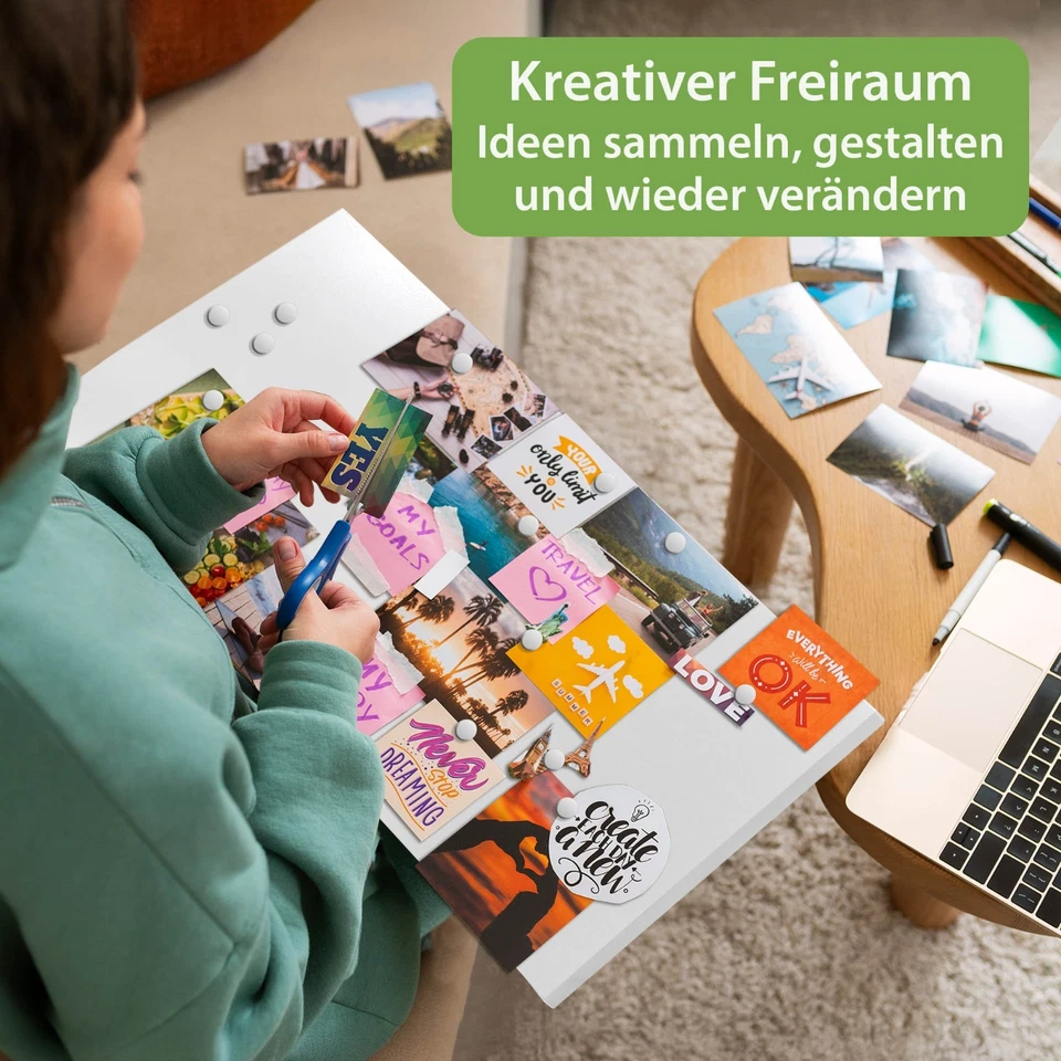 banjado Design Magnetwand weiß Pinnwand Magnettafel 75x30cm Metall Memoboard Neu - Bild 4 von 4