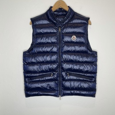 Moncler Longue Saison Puffer Vest Men 2 Medium Navy Blue Goose Down Broken Zip