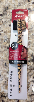 Kiss Professional 3-In-1 Edge Styler Brush Comb & Rat Tail Boar Bristles Leopard