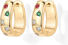 14K Gold Plated 925 Sterling Silver Posts Chunky Huggie Earrings for Women  Mul