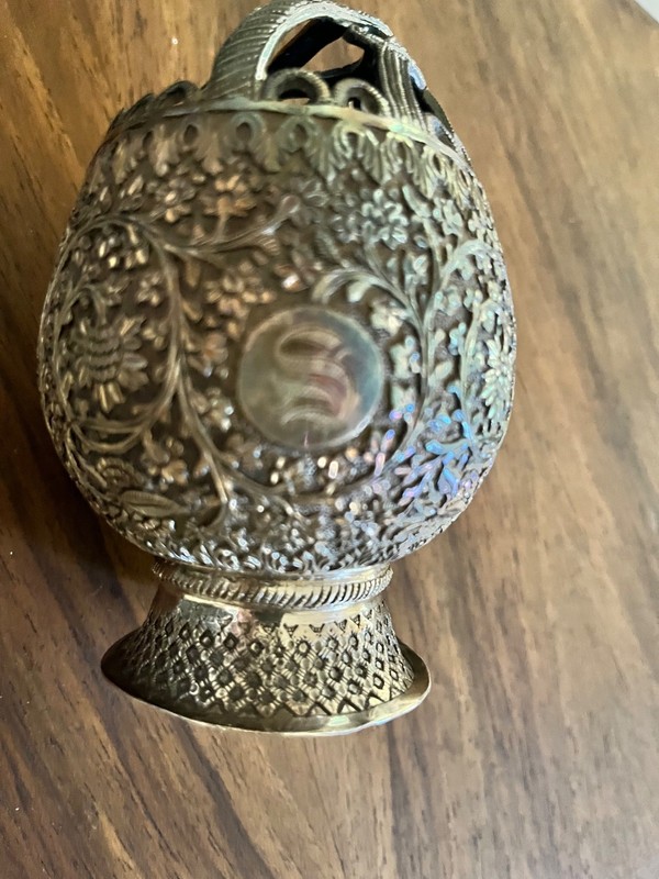 Antique Kashmiri, India silver part of tea service or vase mono “S”  5” 223 g