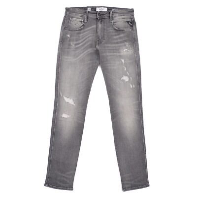 Replay Anbass Slim Fit Gray Stretch Denim Jeans Mens sz W32 L32