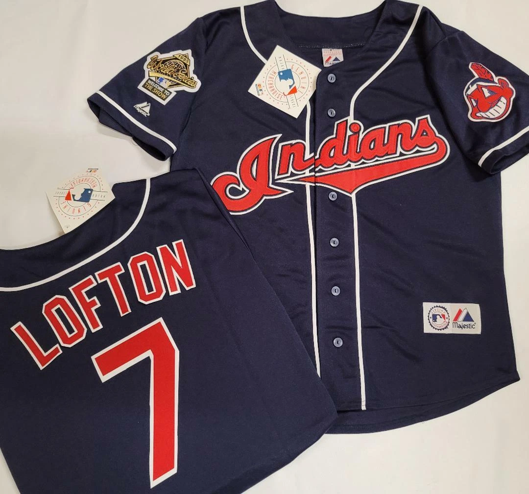 Majestic Cleveland Indians KENNY LOFTON 1995 World Series Baseball JERSEY  BLUE