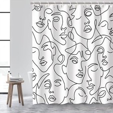 Abstract Face Shower Curtain Abstract Shower Curtain with 12 Hooks Modern Sho...