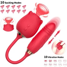 Telescopic Dildo Clit Pump Sucking Rose Vibrator G-Spot Adult Sex Toy For Women