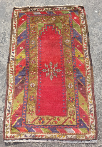 Vintage Hand Made Traditional Rug Oriental Wool Multicolor Carpet 127x75 cm