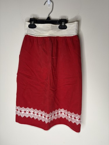 Half Apron Vintage 1940s 1950s Red White Stitching On Bottom Pocket Tie Back