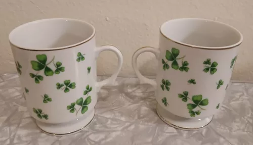 Set of Two Lefton Hand Painted Shamrock Footed Cups 02684