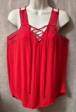 Maurices Red Crochet Strappy Crinkle Tank Top - Size: Large - EUC