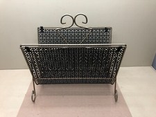 Vintage Mid Century Metal Mesh Magazine Record Rack Holder 1950s Atomic MCM