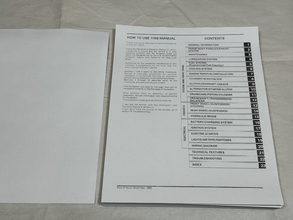 Manual de reparo oficial de fábrica impresso 1999-2002 Honda CBR1100XX - Imagem 2 de 3