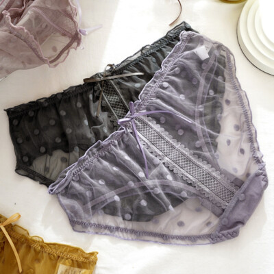 2X Women Lace Underwear Lingerie Mesh Panties Sexy Polka Dot Briefs See Through 