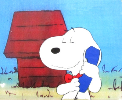 1990s SNOOPY PEANUTS Charles Schulz ORIGINAL ANIMATION PRODUCTION CEL phone dog