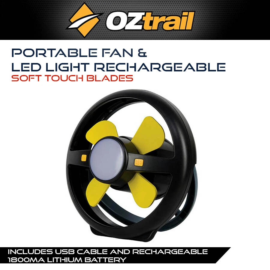 Oztrail Portable Fan LED Light Rechargeable Camping Caravan Motorhome Trailer