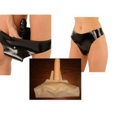 Unisex Black Latex Underwear,latex Catsuit, Panties,inner Solid Fake Dick Design