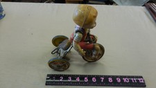 VINTAGE 9" TALL UNIQUE ART LITHO WIND UP KIDDY CYCLIST 1930s-- DOESN'T WORK