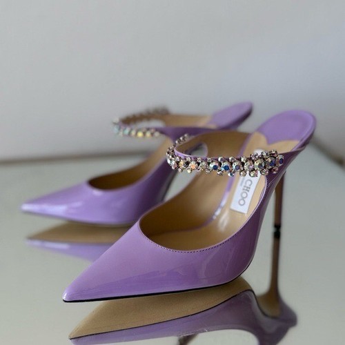 Nuevo JIMMY CHOO Bing 100 mulas de charol adornadas con cristal lila $1,095 - Imagen 8 de 16
