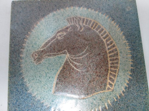 Alfaraz Spain Ceramic Art Tile Pottery 6" x 6" Horse blue brown Vintage decor - Picture 6 of 13