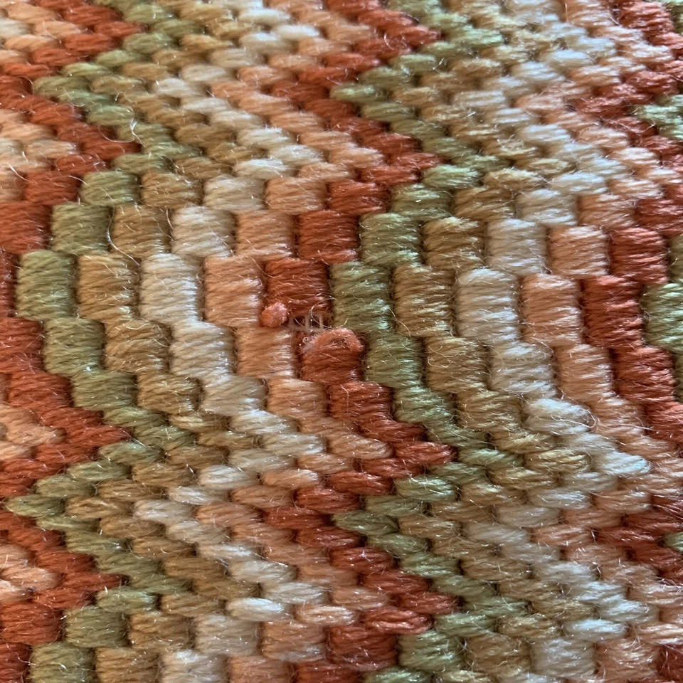 Vintage MCM Orange & Green Flame Stitch Needlepoint Wooden Foot Stool Foot Rest - Image 4 of 4