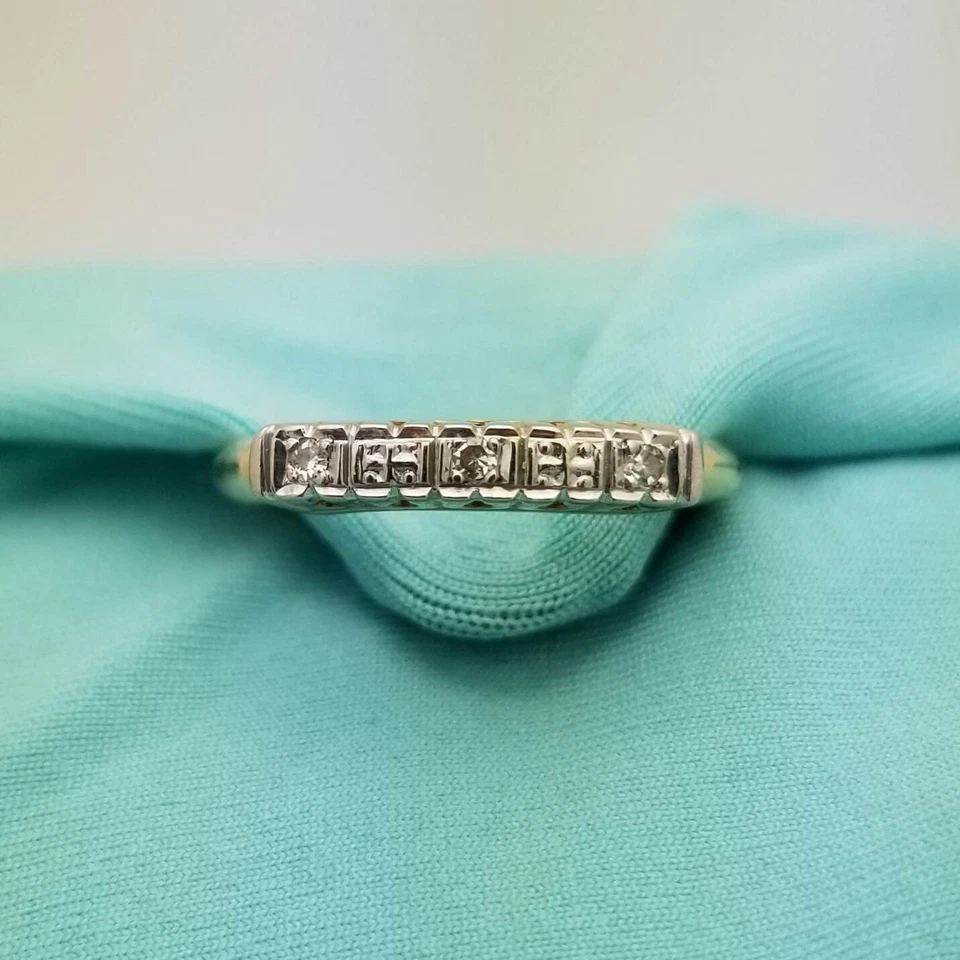 Vintage 14K Two-Tone Gold Diamond Wedding Band-1940s-0.04TCW-Earth Mined - Image 2 of 4