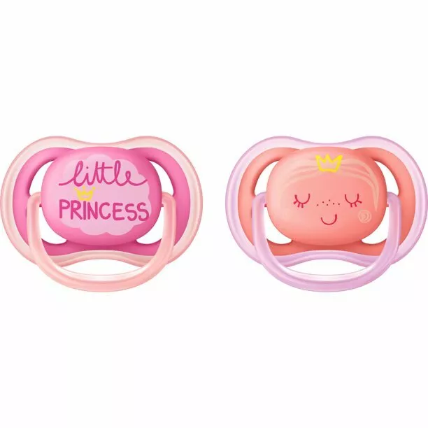 Philips Avent Ultra Air 2 Pack Pacifiers Little Princess Pink Orange 6-18  months