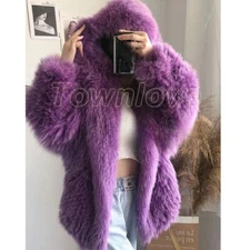 Women Real Fox Fur Knitted Coat Hooded Bat Sleeve Baggy Jacket Warm Outwear Tops