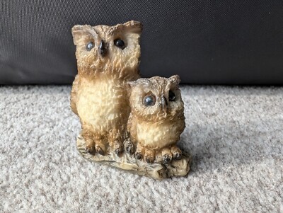 Vintage United Design Corp Stone Critters Eule und Eule Resin Figur | 5 cm