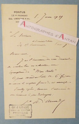   L.A.S 1929 General Albert d'AMADE Château PONTUS Fronsac Libourne Brief LAS