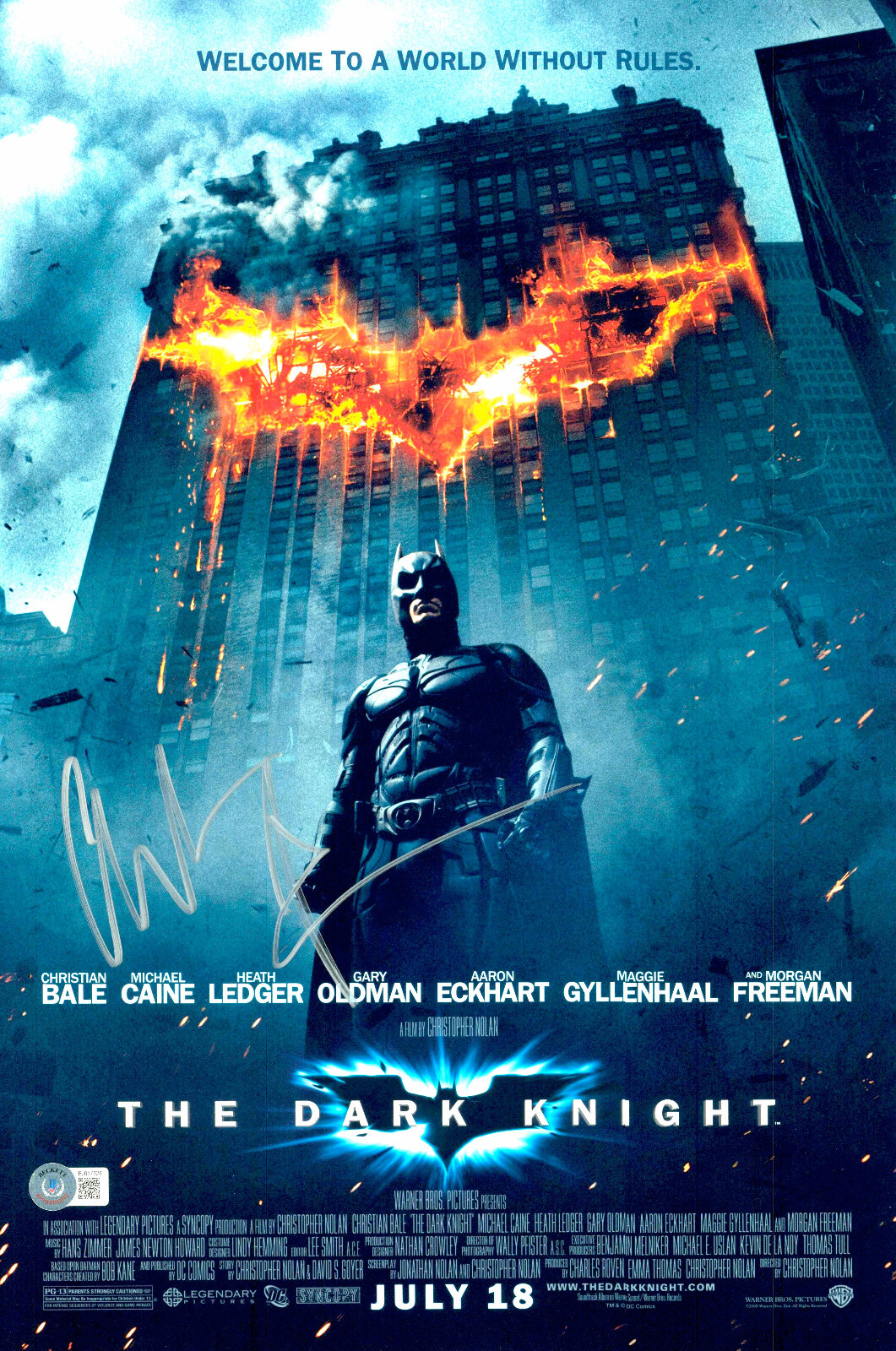CHRISTIAN BALE Autographed Signed CHRSTIAN BALE THE DARK KNIGHT 12X18 PHOTO BAS BECKETT BATMAN 