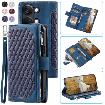 For OnePlus Nord 3 Rhombic Wallet Case,Leather Zipper Flip Card Phone Case