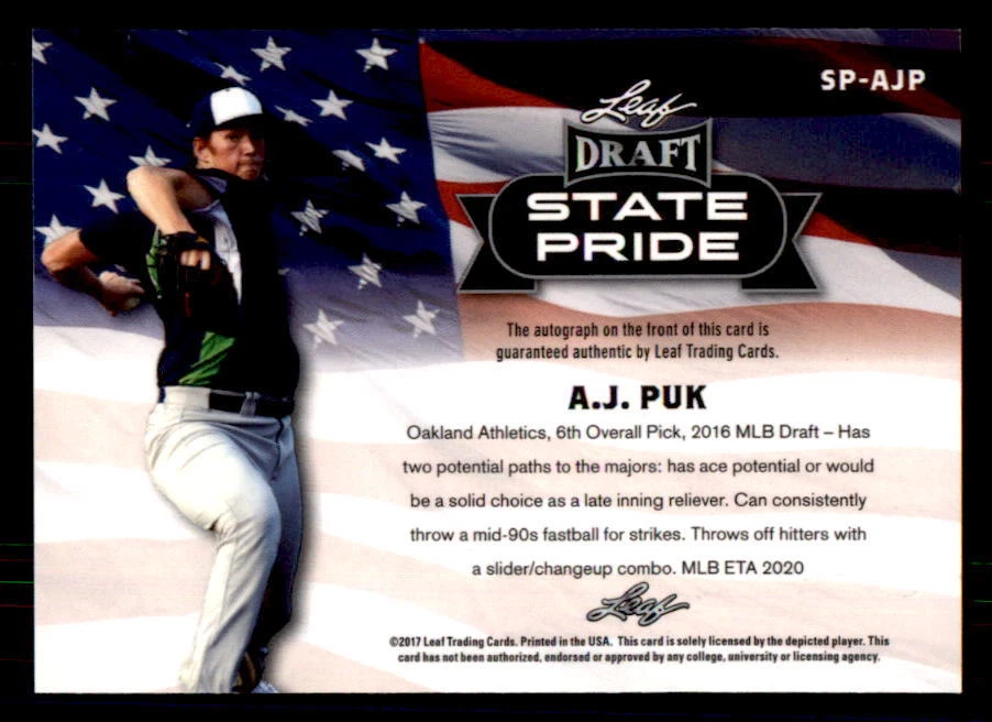 2017 Leaf Metal Draft State Pride #SPAJP A.J. Puk A'S Rookie Auto (ref 31936) - Image 2 of 2