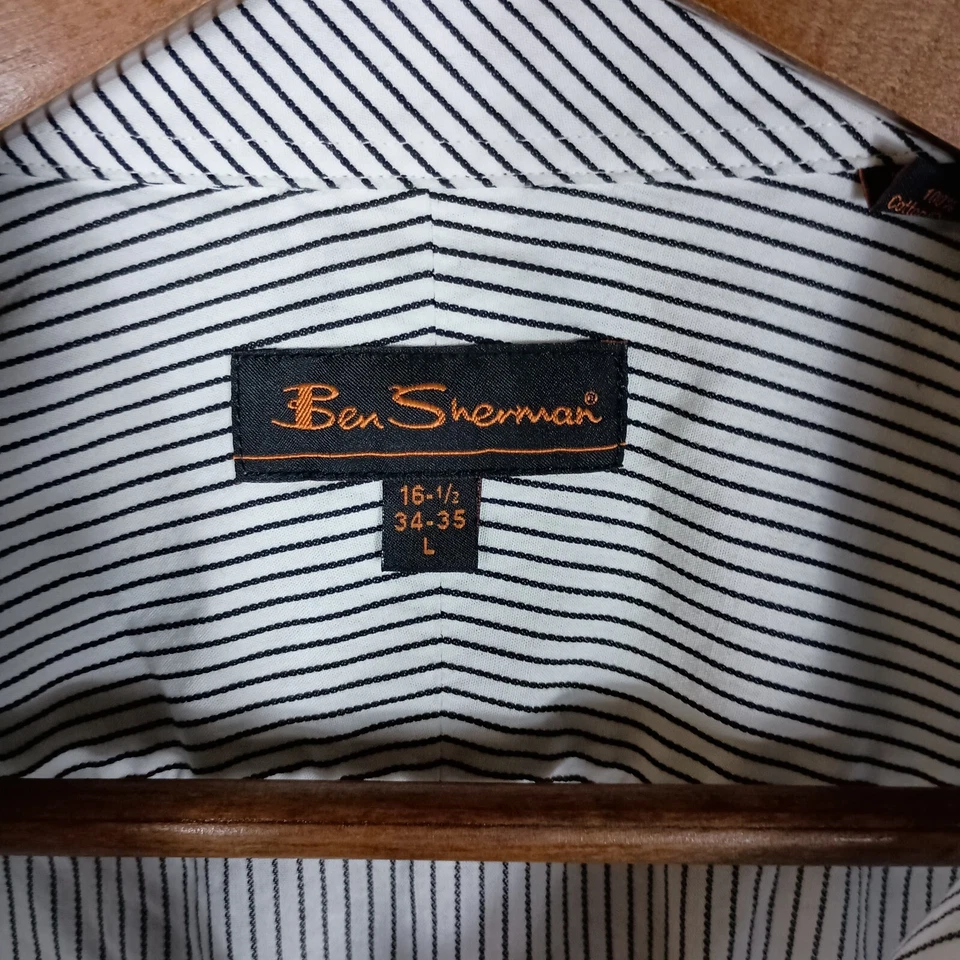 Camisa de vestir Ben Sherman para hombre grande 34-35 blanca negra a rayas manga larga carrera Foto 3 de 4