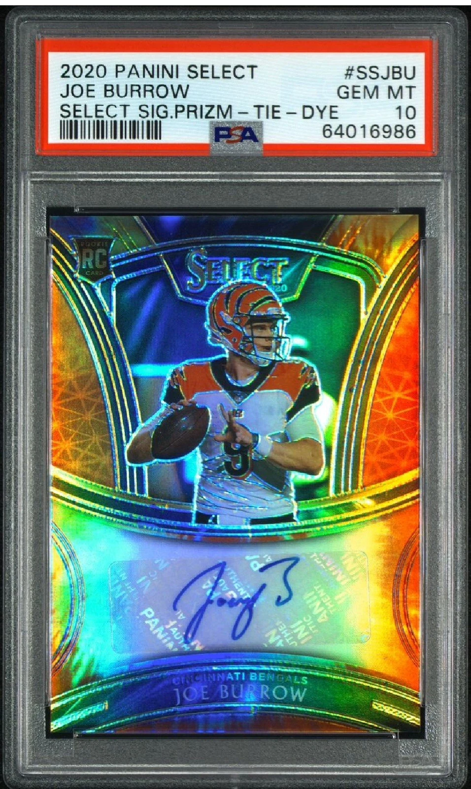 Joe Burrow Panini Select Signatures Prizm #SSJBU Tie-Dye
