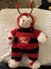 Build A Bear Valentine Bear Plush White Fur Red Hearts Love Bug Hoodie 16 inch