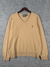 Vintage 90s Polo Ralph Lauren 100 Lambswool V Neck Sweater Sz XL Pony