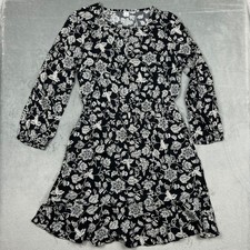 Old Navy Womens Black White Floral Long Sleeve Dress Size Medium Classic Cottage