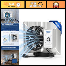 Crawl Space Ventilation Fan 260 CFM with Humidistat Thermostat, IP55 Rated for