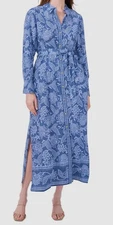 MSK Women's Blue Floral Belted Long-Sleeve Maxi Shirtdress Size S