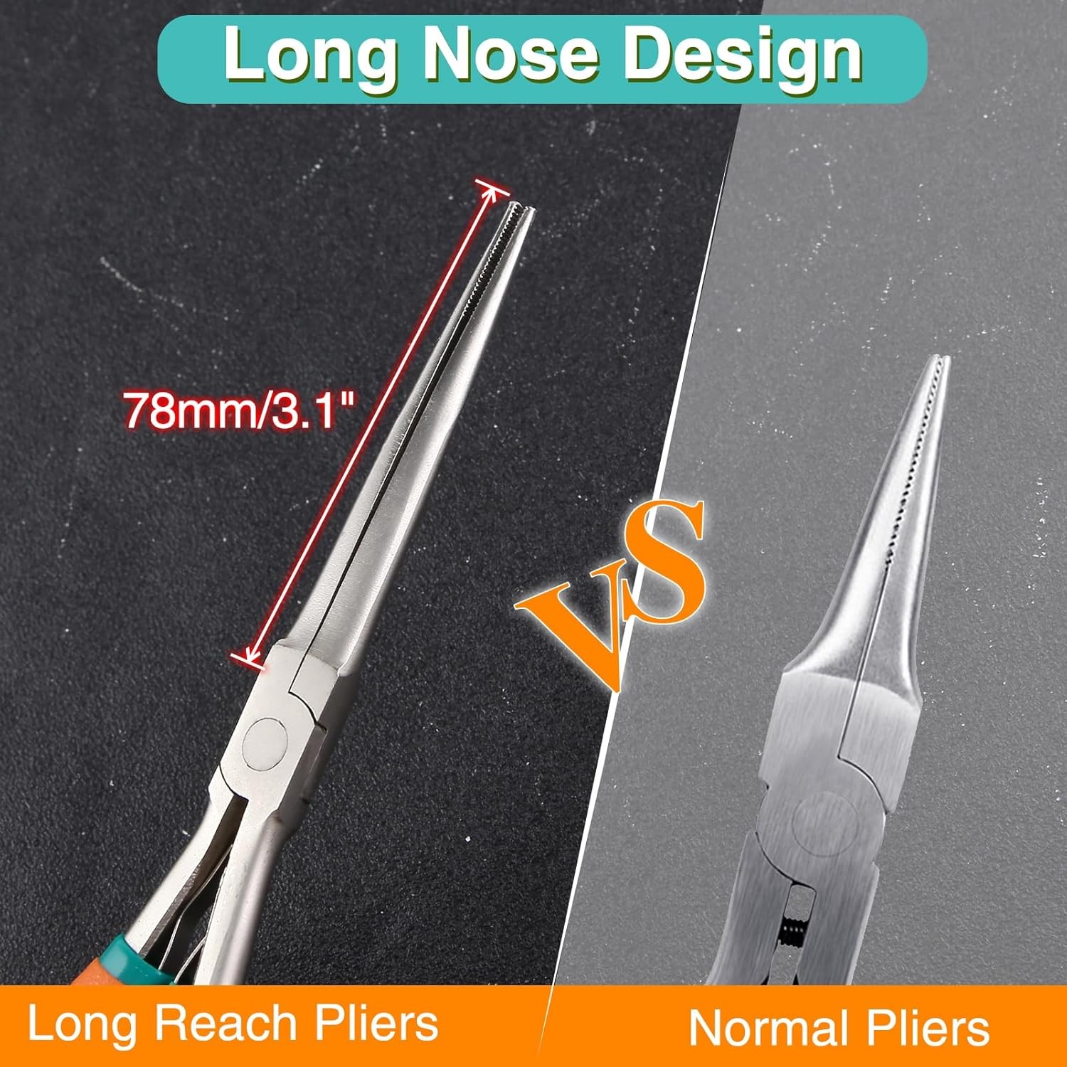 SPEEDWOX 7-Inch Long Reach Needle Nose Pliers with Teeth Extra Silver, Orange 