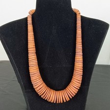 Vintage Graduated Natural Coconut Shell Disc Bead Necklace 20" Heishi Style